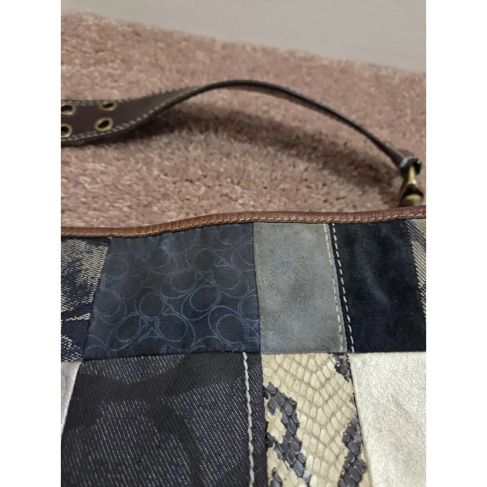 Coach Vintage B063-10003 Indigo Denim Blue Patchwork Leather Mixed Media Handbag